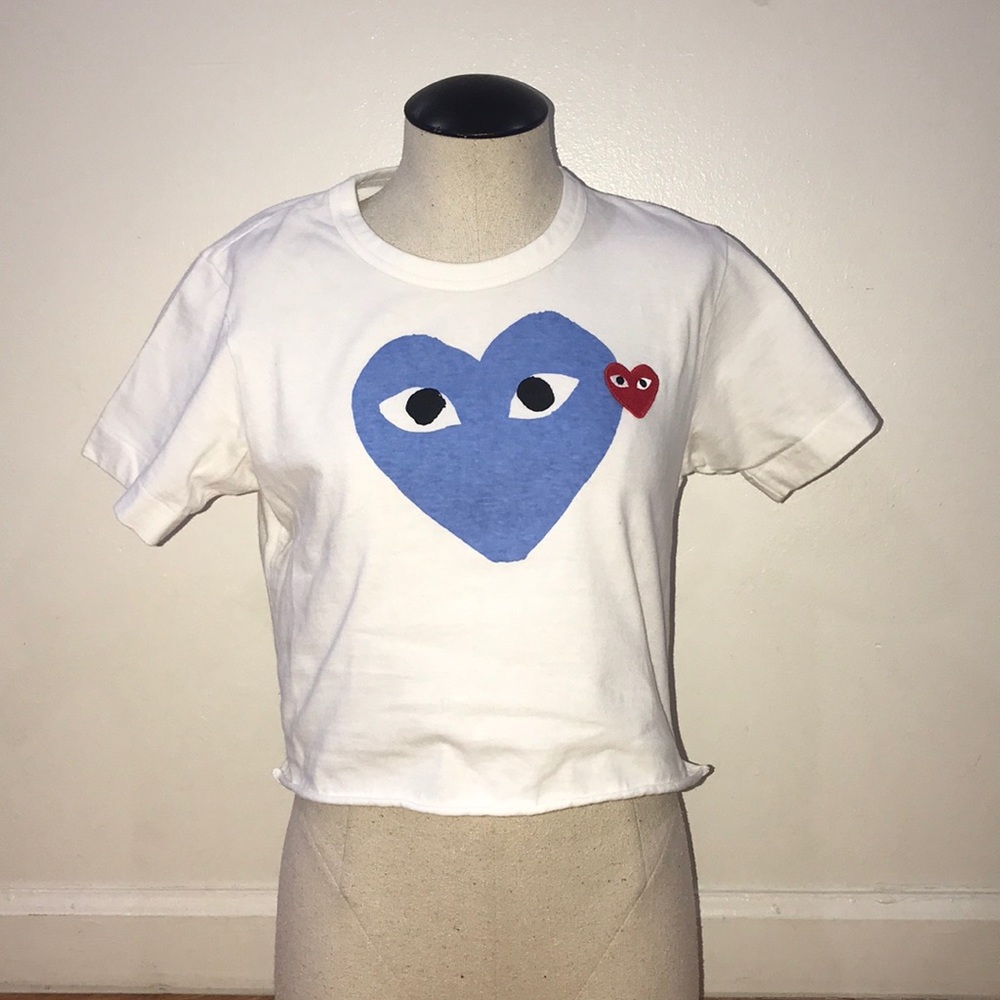Comme Des Garçons Play Blue Heart Shirt Crop